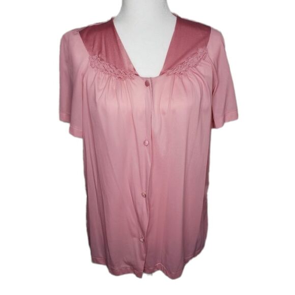 Vintage 60s Vanity Fair Pink Barbiecore Button Pajama Top Medium - Picture 1 of 8